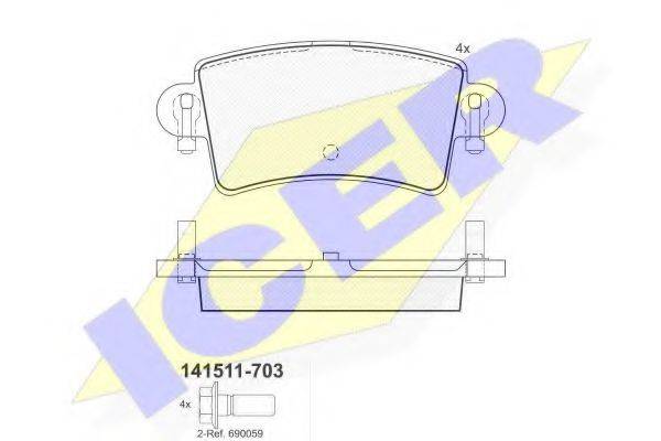 Комплект гальмівних колодок, дискове гальмо ICER 141511-703