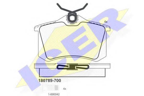 Комплект гальмівних колодок, дискове гальмо ICER 180789-700