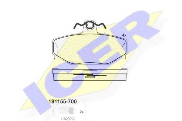 Комплект гальмівних колодок, дискове гальмо ICER 181155-700