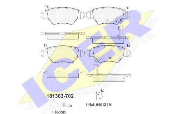 Комплект гальмівних колодок, дискове гальмо ICER 181363-702