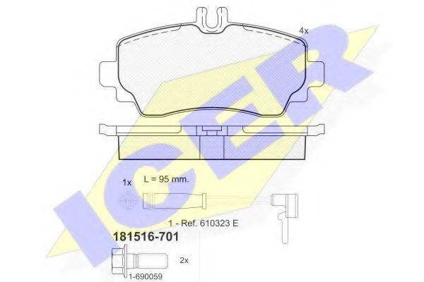 Комплект гальмівних колодок, дискове гальмо ICER 181516-701