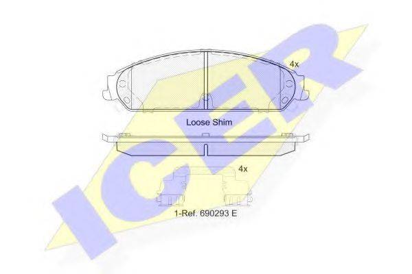 Комплект гальмівних колодок, дискове гальмо ICER 182068