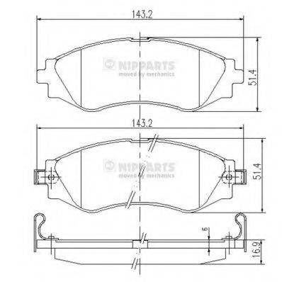 Комплект гальмівних колодок, дискове гальмо NIPPARTS J3600902