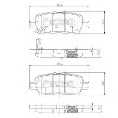 Комплект гальмівних колодок, дискове гальмо NIPPARTS N3611051