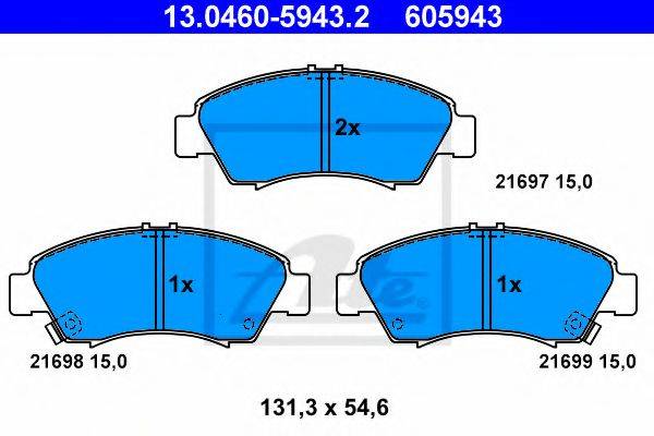 Комплект гальмівних колодок, дискове гальмо ATE 13.0460-5943.2