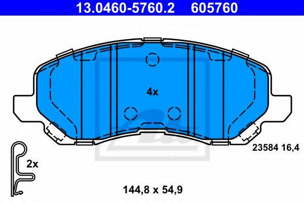 Комплект гальмівних колодок, дискове гальмо ATE 13.0460-5760.2