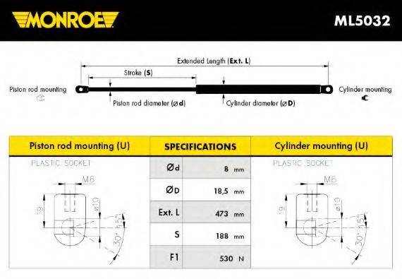 Газова пружина, кришка багажника MONROE ML5032