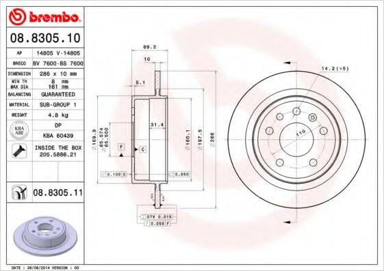 гальмівний диск BREMBO 08.8305.11