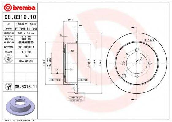 гальмівний диск BREMBO 08.8316.11