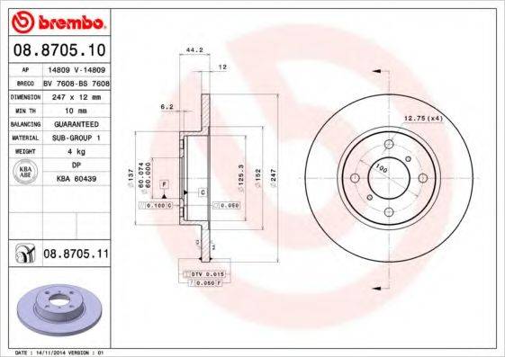 гальмівний диск BREMBO 08.8705.11