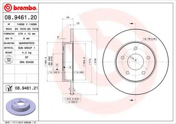 гальмівний диск BREMBO 08.9461.20