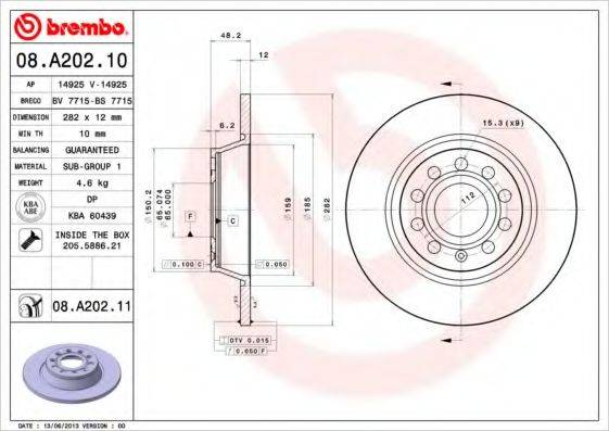 гальмівний диск BREMBO 08.A202.11