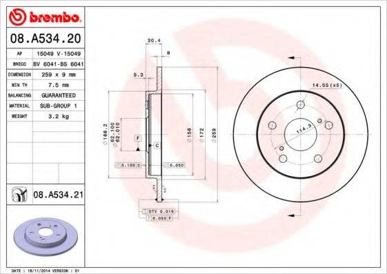 гальмівний диск BREMBO 08.A534.21