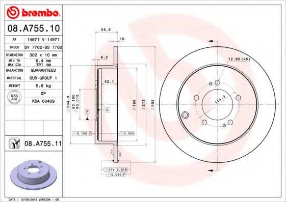 гальмівний диск BREMBO 08.A755.11