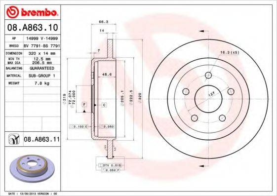 гальмівний диск BREMBO 08.A863.11