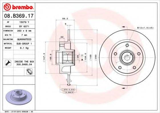 гальмівний диск BREMBO 08.B369.17