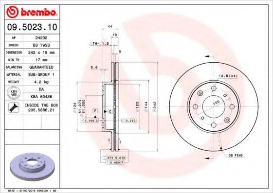 гальмівний диск BREMBO 09.5023.10