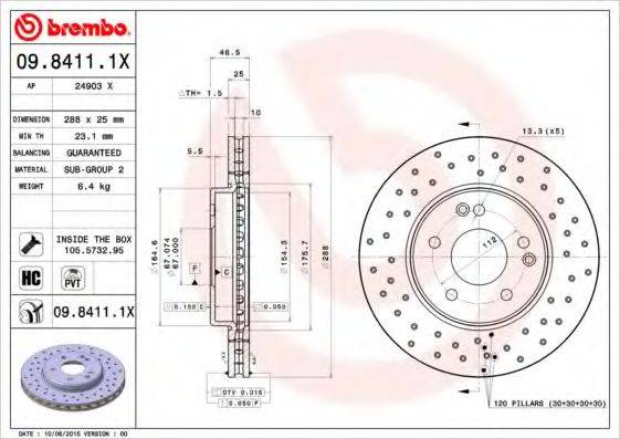 гальмівний диск BREMBO 09.8411.1X