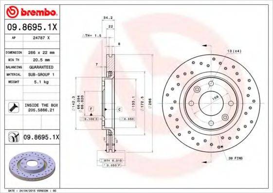 гальмівний диск BREMBO 09.8695.1X