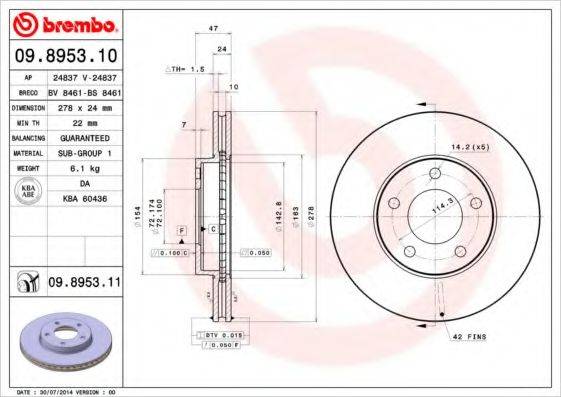 гальмівний диск BREMBO 09.8953.11