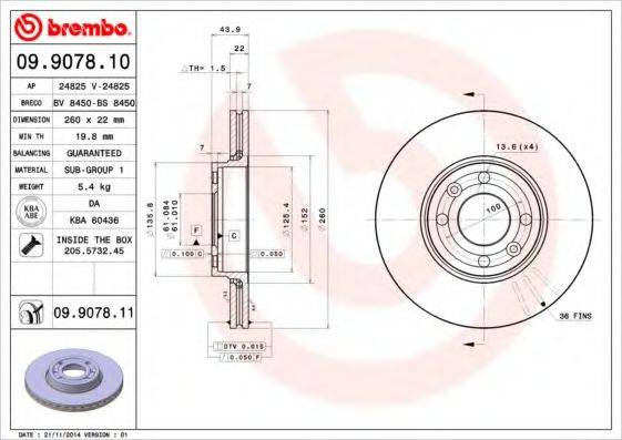 гальмівний диск BREMBO 09.9078.10