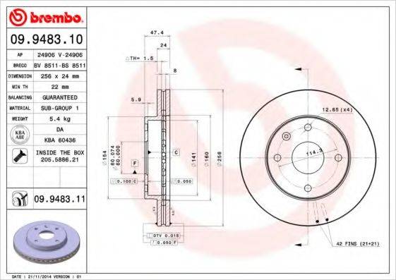 гальмівний диск BREMBO 09.9483.11