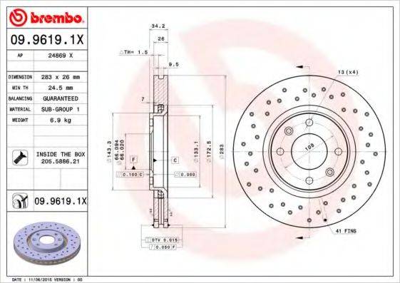 гальмівний диск BREMBO 09.9619.1X