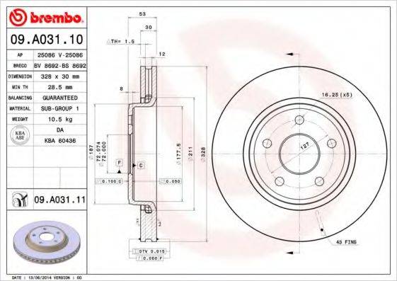 гальмівний диск BREMBO 09.A031.11