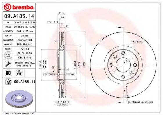 гальмівний диск BREMBO 09.A185.11