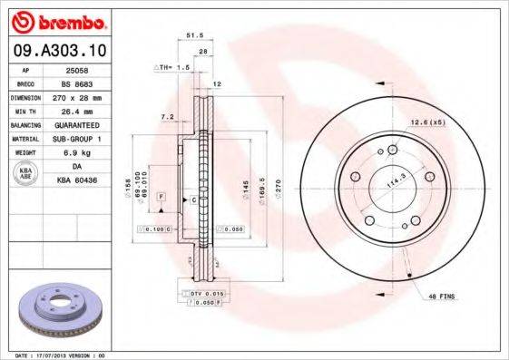 гальмівний диск BREMBO 09.A303.10