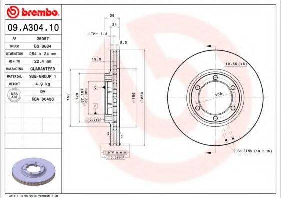 гальмівний диск BREMBO 09.A304.10