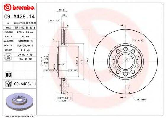 гальмівний диск BREMBO 09.A428.11