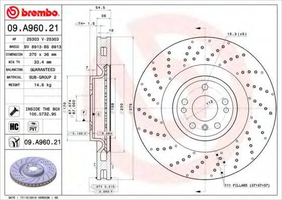 гальмівний диск BREMBO 09.A960.21