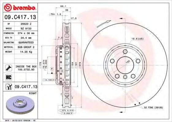 гальмівний диск BREMBO 09.C417.13