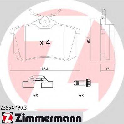 Комплект гальмівних колодок, дискове гальмо ZIMMERMANN 23554.170.3