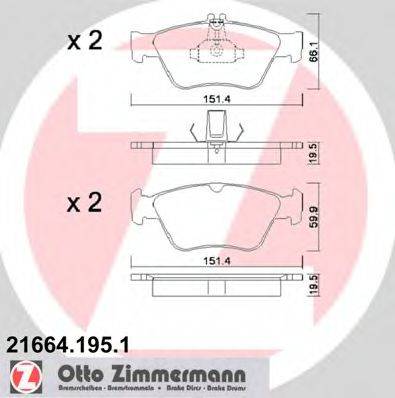 Комплект гальмівних колодок, дискове гальмо ZIMMERMANN 21664.195.1