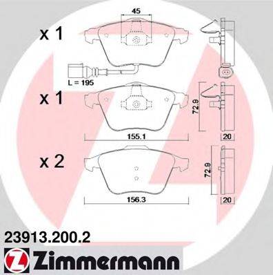 Комплект гальмівних колодок, дискове гальмо ZIMMERMANN 23913.200.2