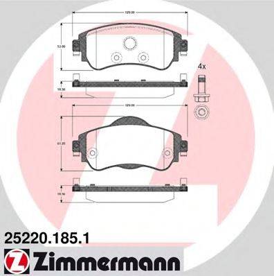 Комплект гальмівних колодок, дискове гальмо ZIMMERMANN 25220.185.1